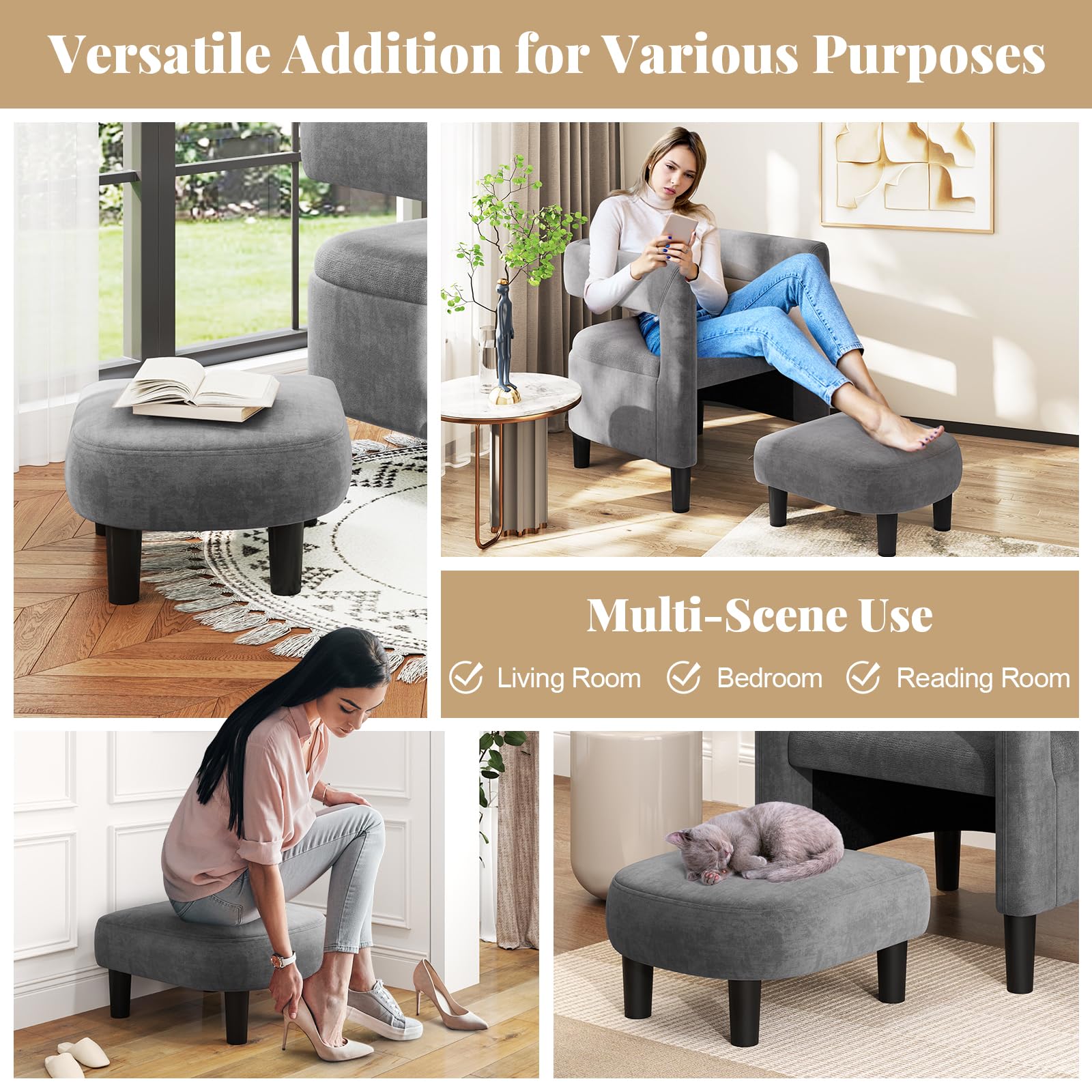 Velvet Accent Chair with Ottoman