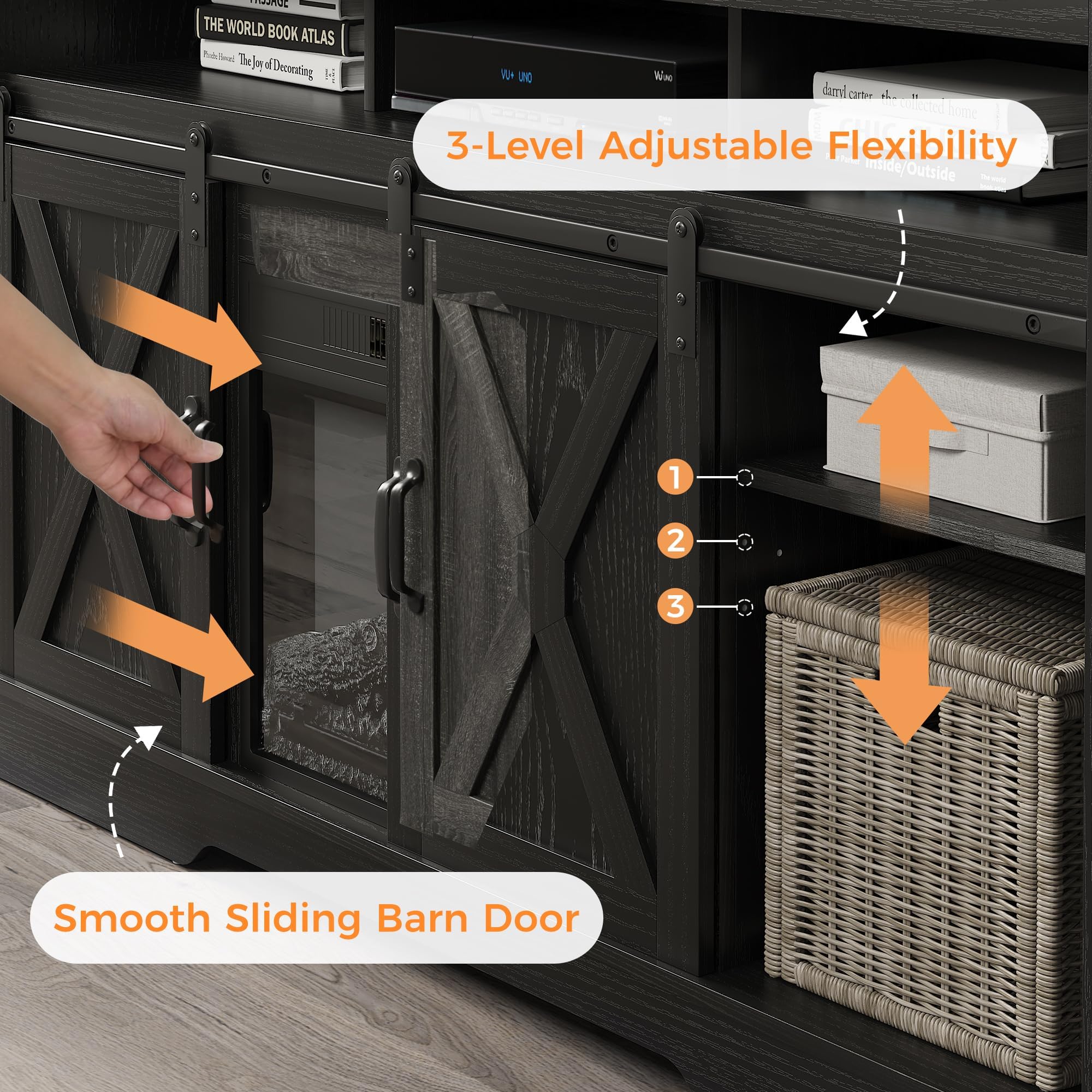 Farmhouse TV Stand with 23" Fireplace for 65+ Inch TV