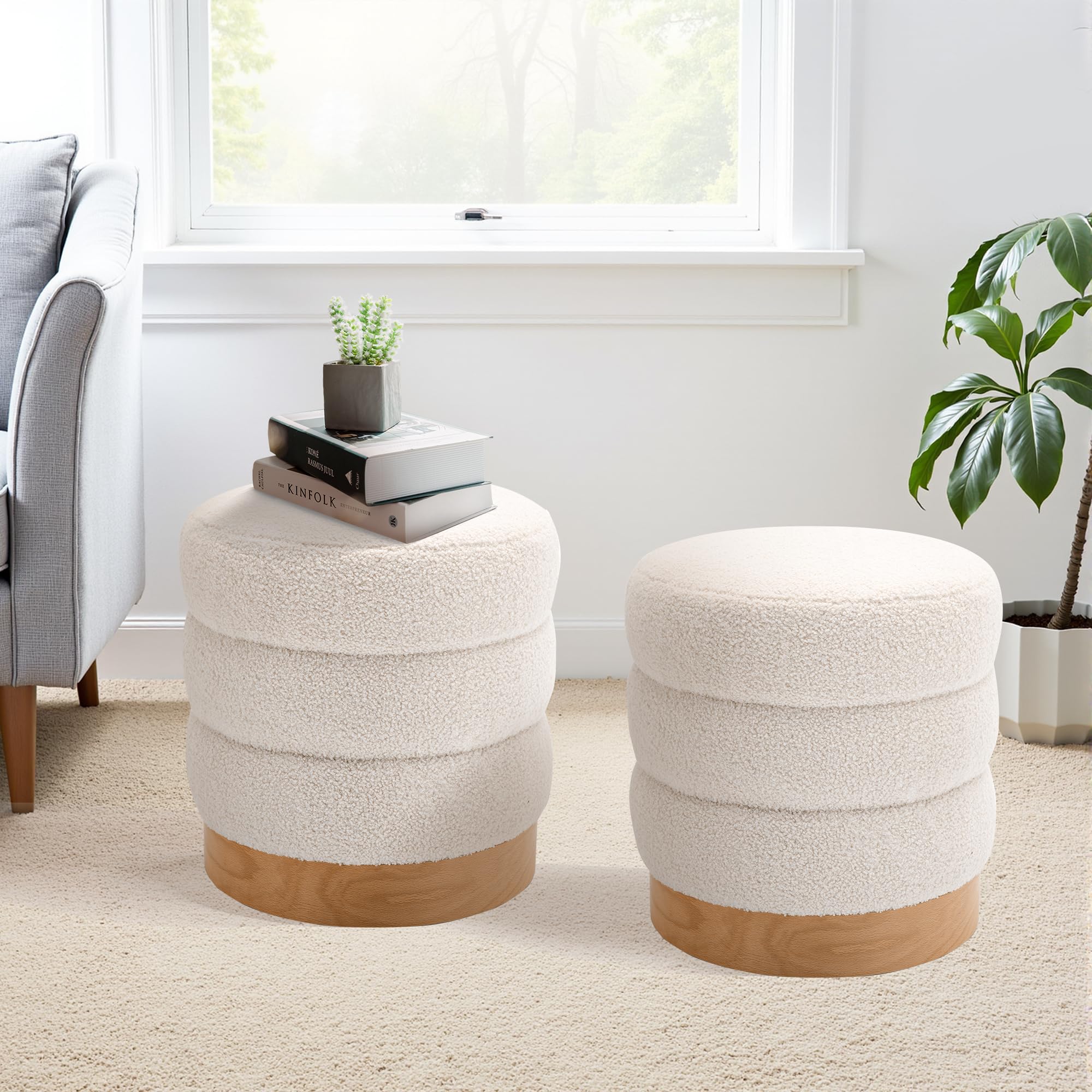 Tufted Sherpa Ottoman Footstool Set - 2 Pack