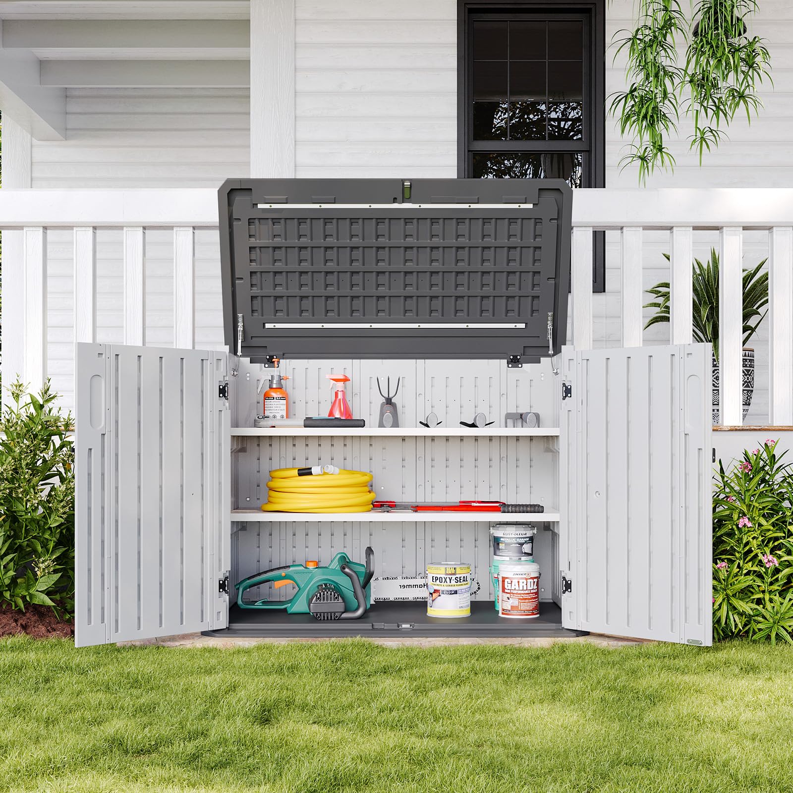 White Outdoor Storage Cabinet with 2 Shelves