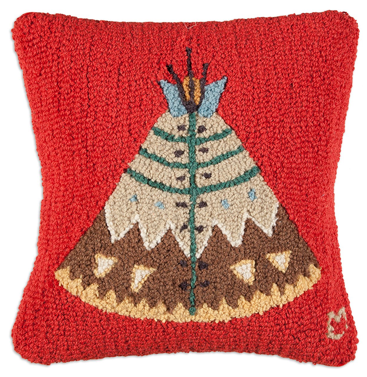 Teepee Hand-Hooked Wool Decorative Throw Pillow 18x18
