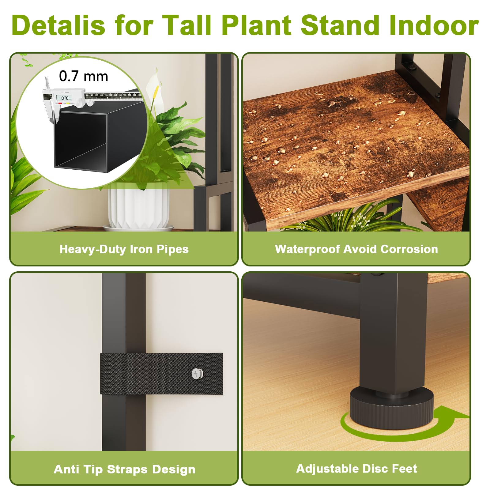 Indoor Tiered Metal Plant Stand with Grow Lights and Hooks