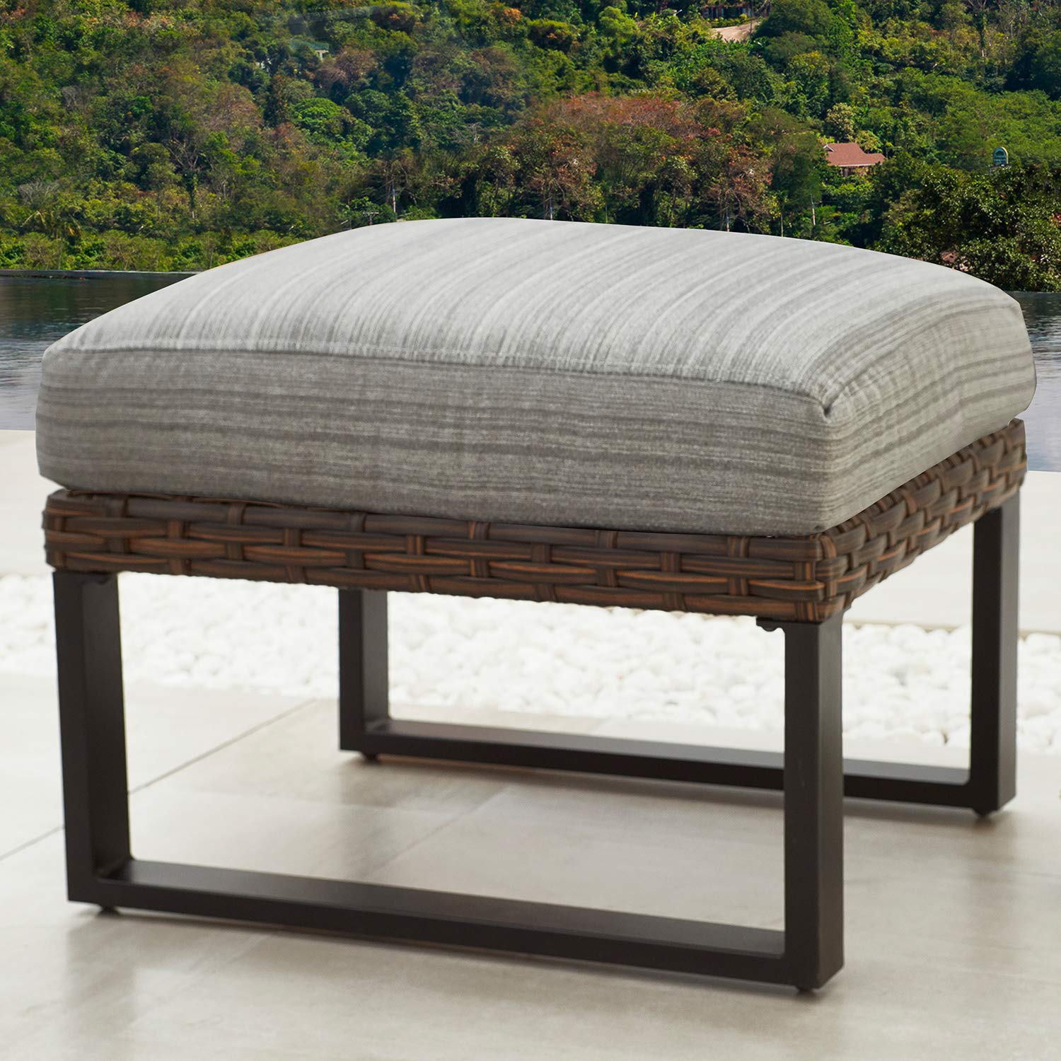 Outdoor Wicker Ottoman with Cushion