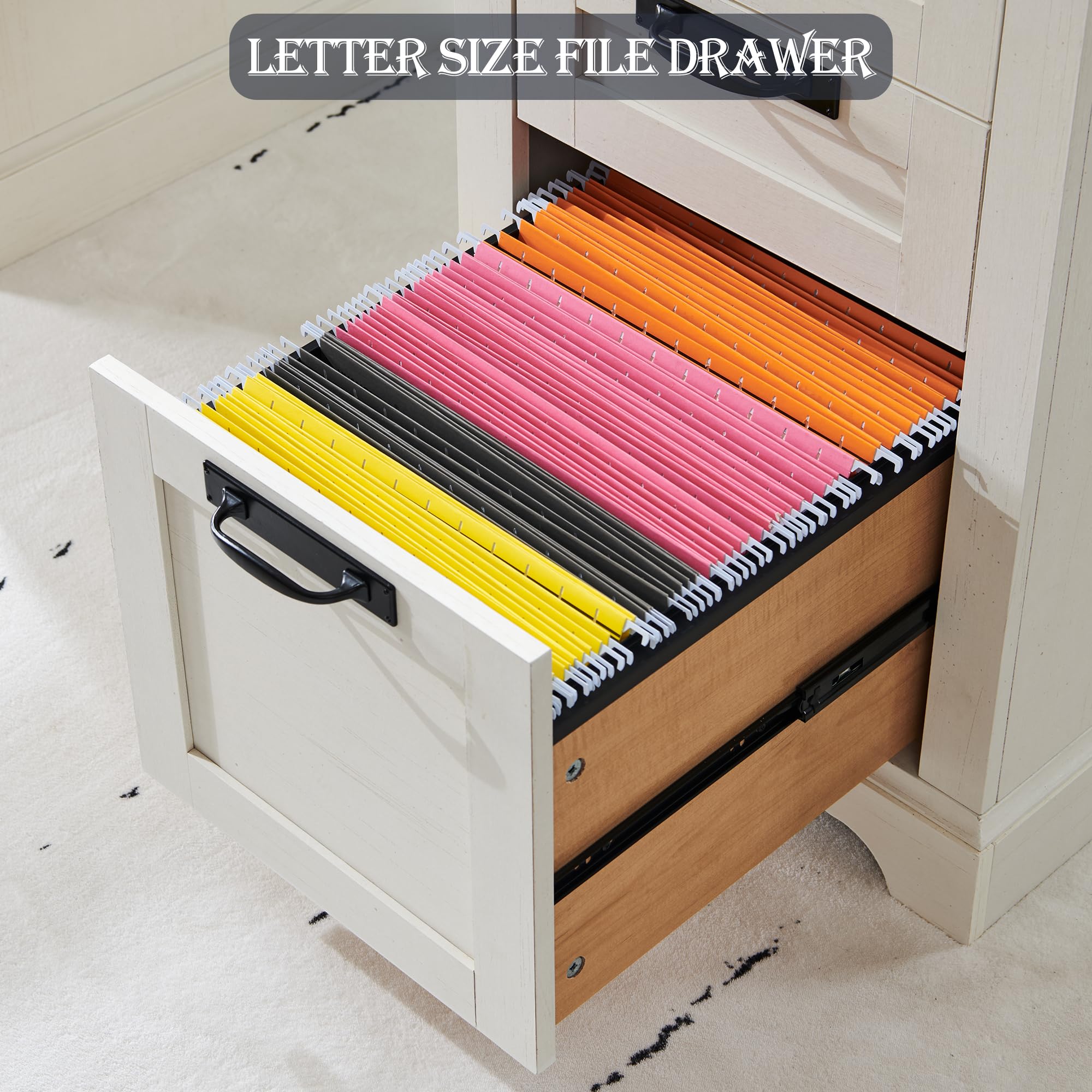 60" Farmhouse Desk with Hutch and Storage Cabinet