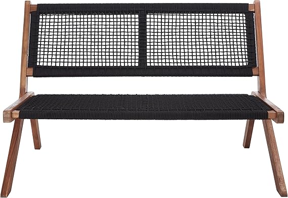 Foldable Outdoor Bench Natural Acacia Wood Black Rope