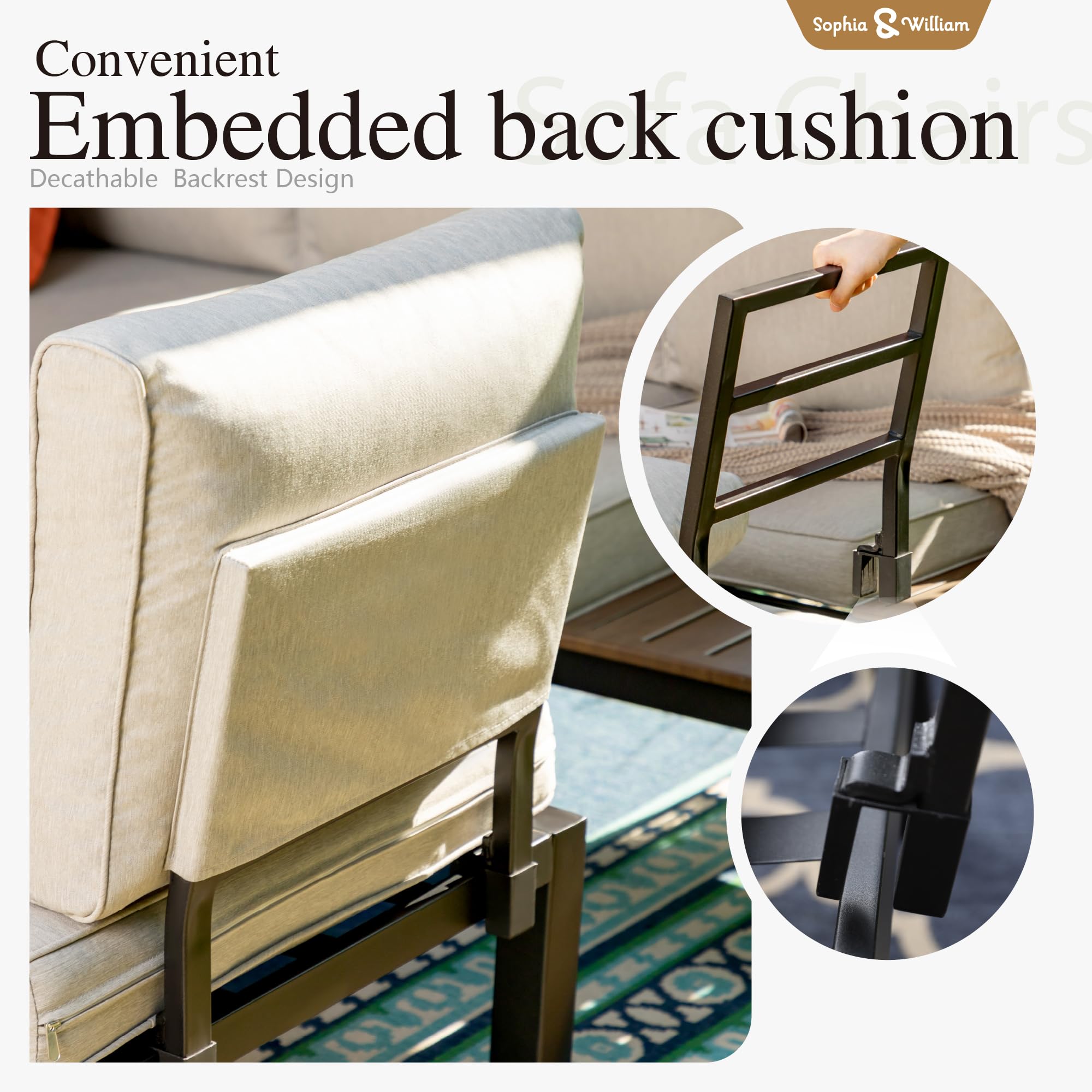 7 Piece Outdoor Patio Furniture Set Metal Sectional Sofa with Cushions