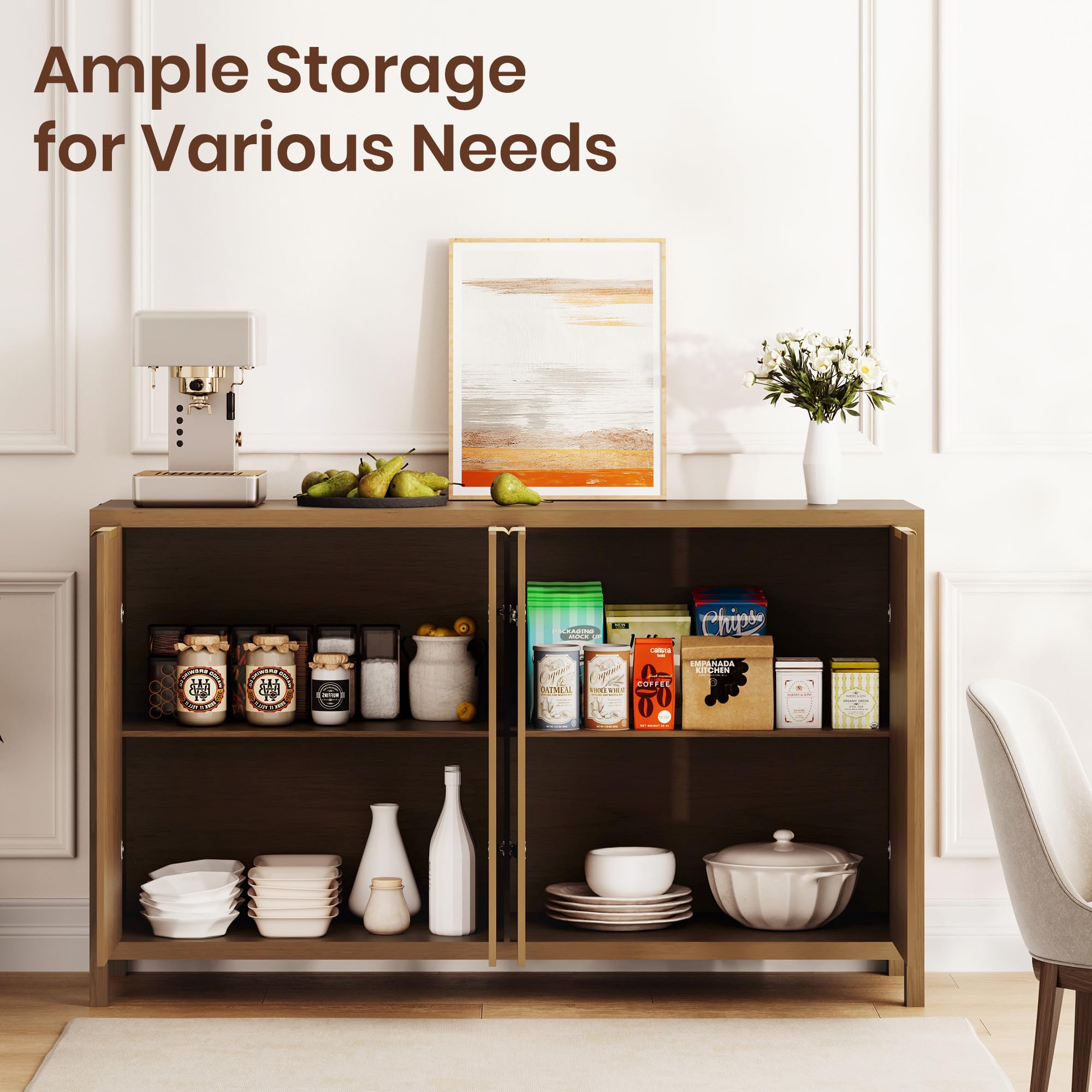 Fluted Buffet Cabinet with Storage 55" Sideboard with 4 Doors