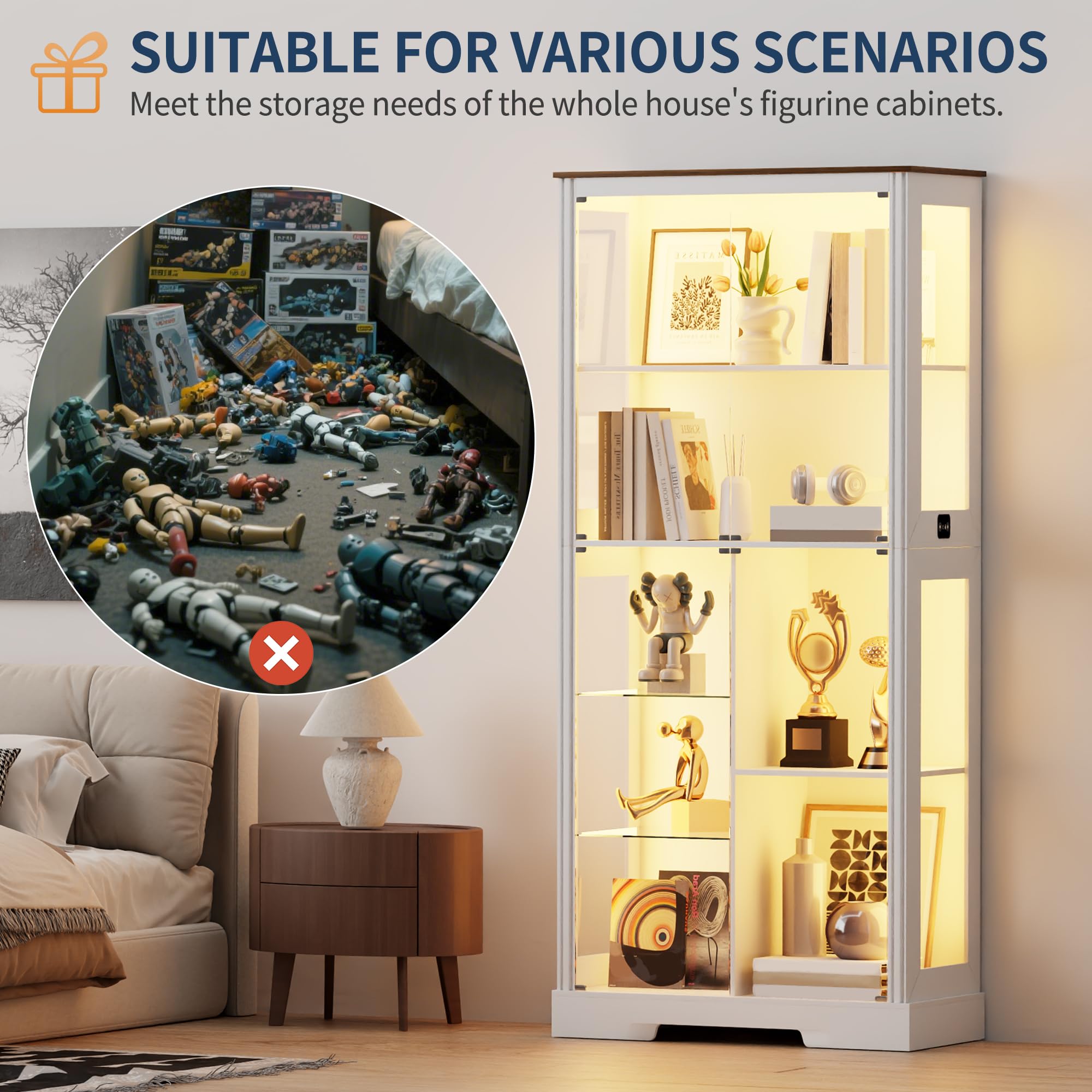 LED Display Cabinet with Glass Doors and Adjustable Shelves