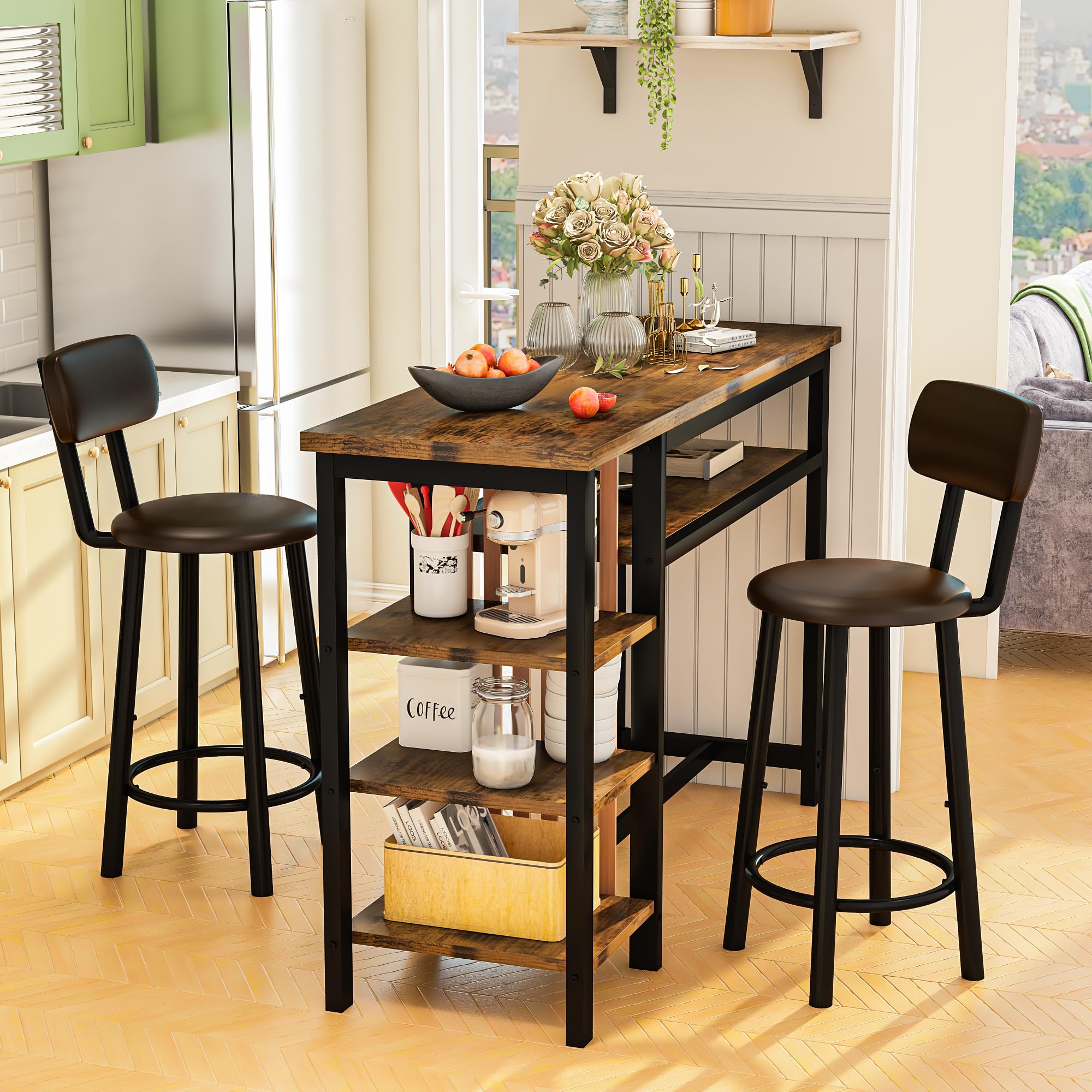 3 Piece Bar Dining Table Set with Storage