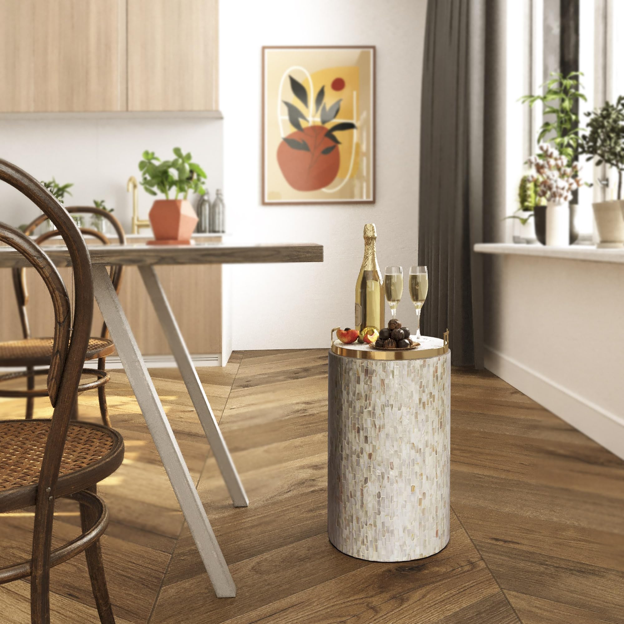Mother of Pearl Cylinder Drum End Table
