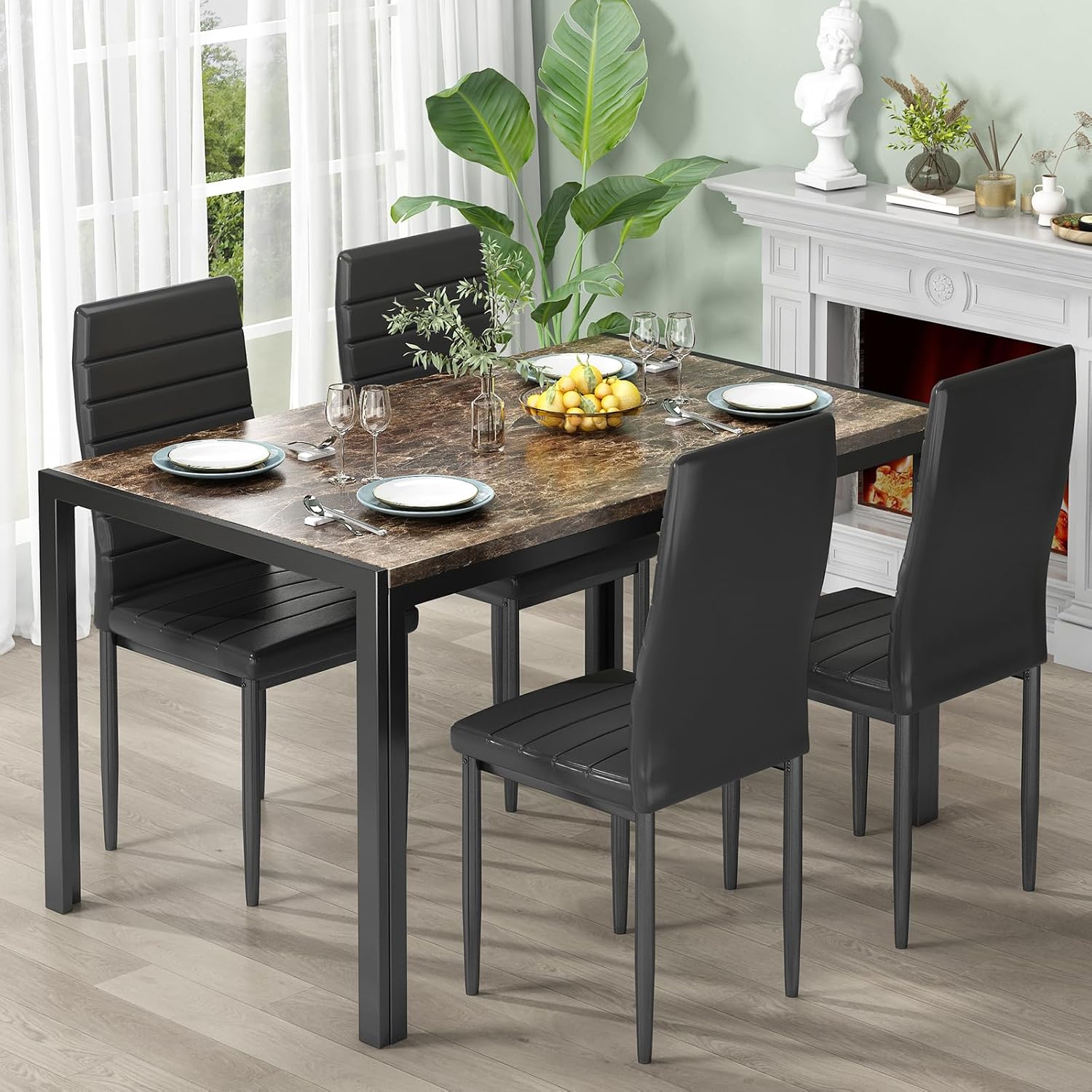 5-Piece Faux Marble Dining Table Set for 4
