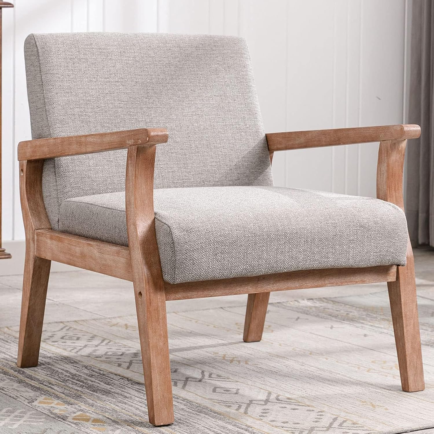 Mid Century Accent Chair with Upholstered Seat