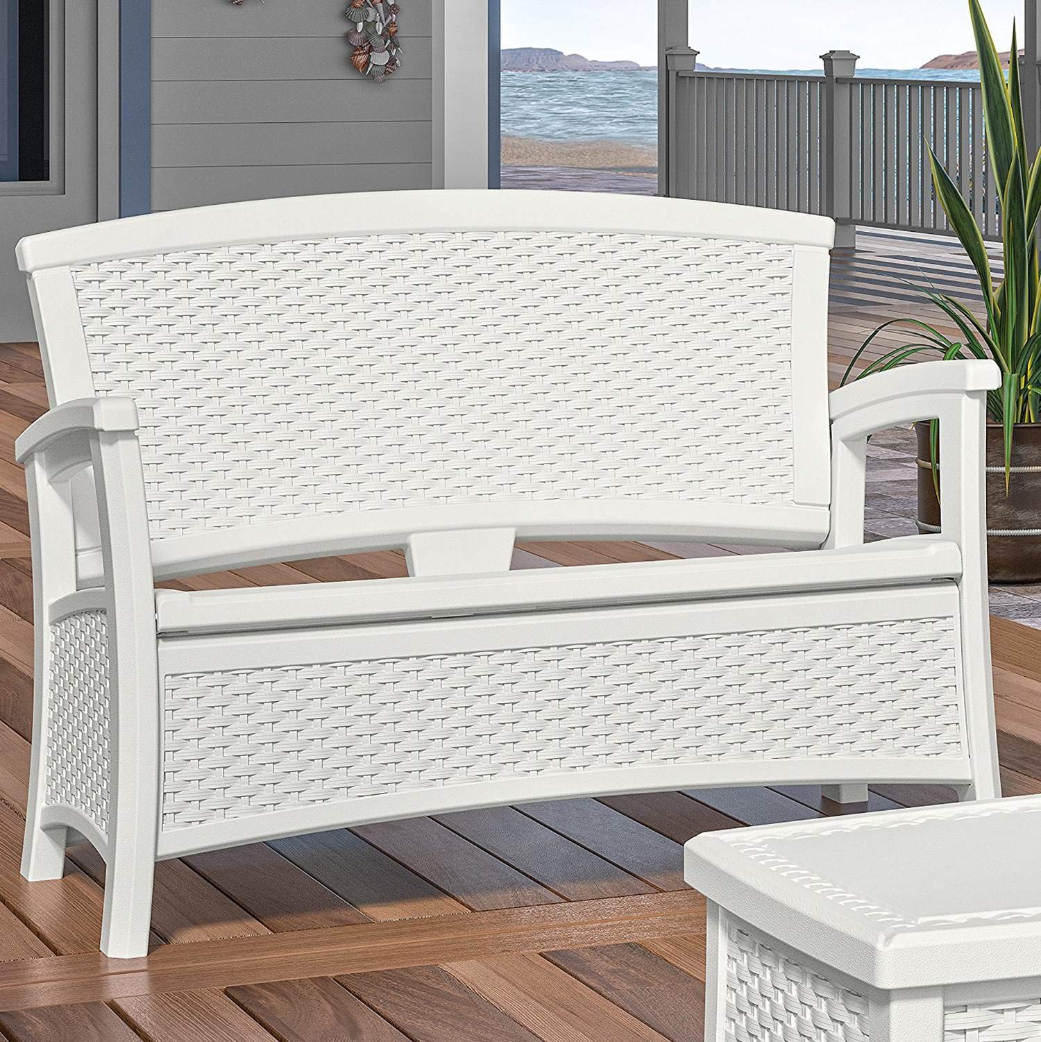 Outdoor Loveseat with Built-In Storage - White
