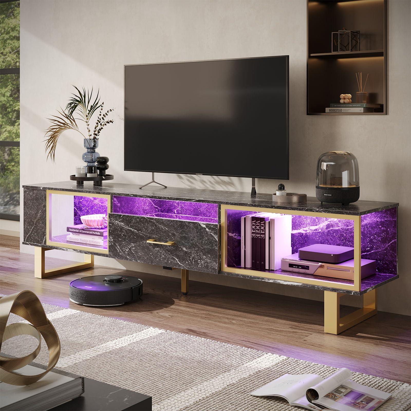 LED Gaming Entertainment Center TV Stand with Storage Drawer