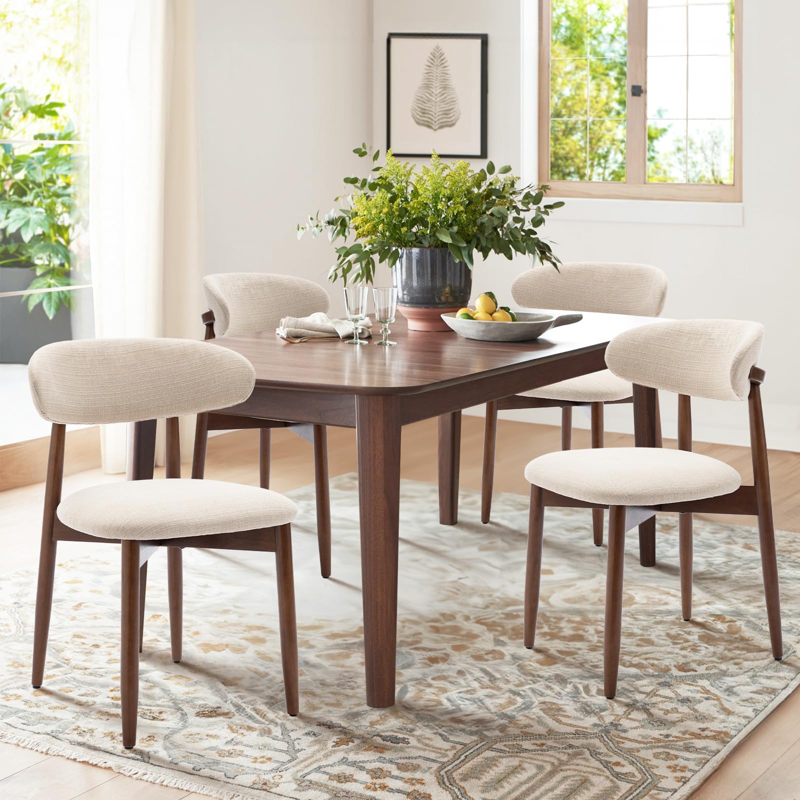 Wooden Dining Chairs Set of 6 with Upholstered Seats