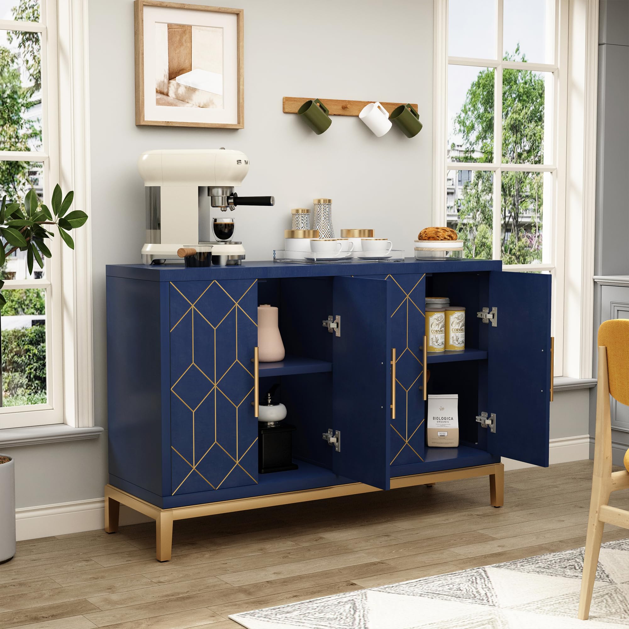 Blue Accent Cabinet with 4 Doors
