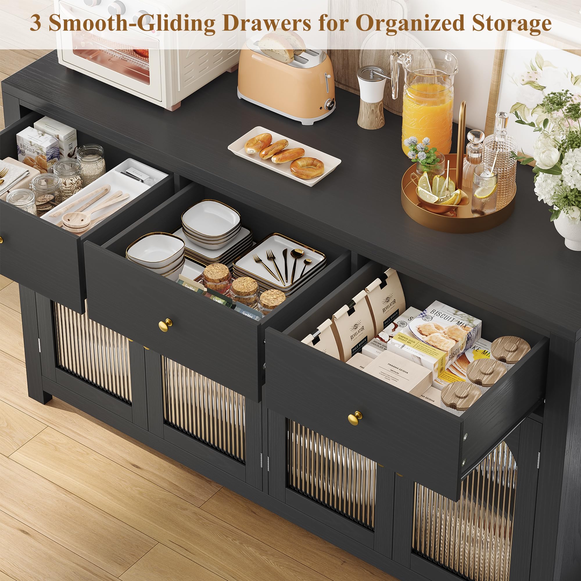 55" Black Buffet Cabinet with Storage