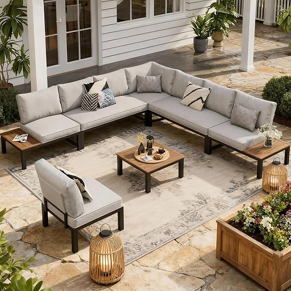 9 Piece Outdoor Sectional Sofa Set with Side Tables