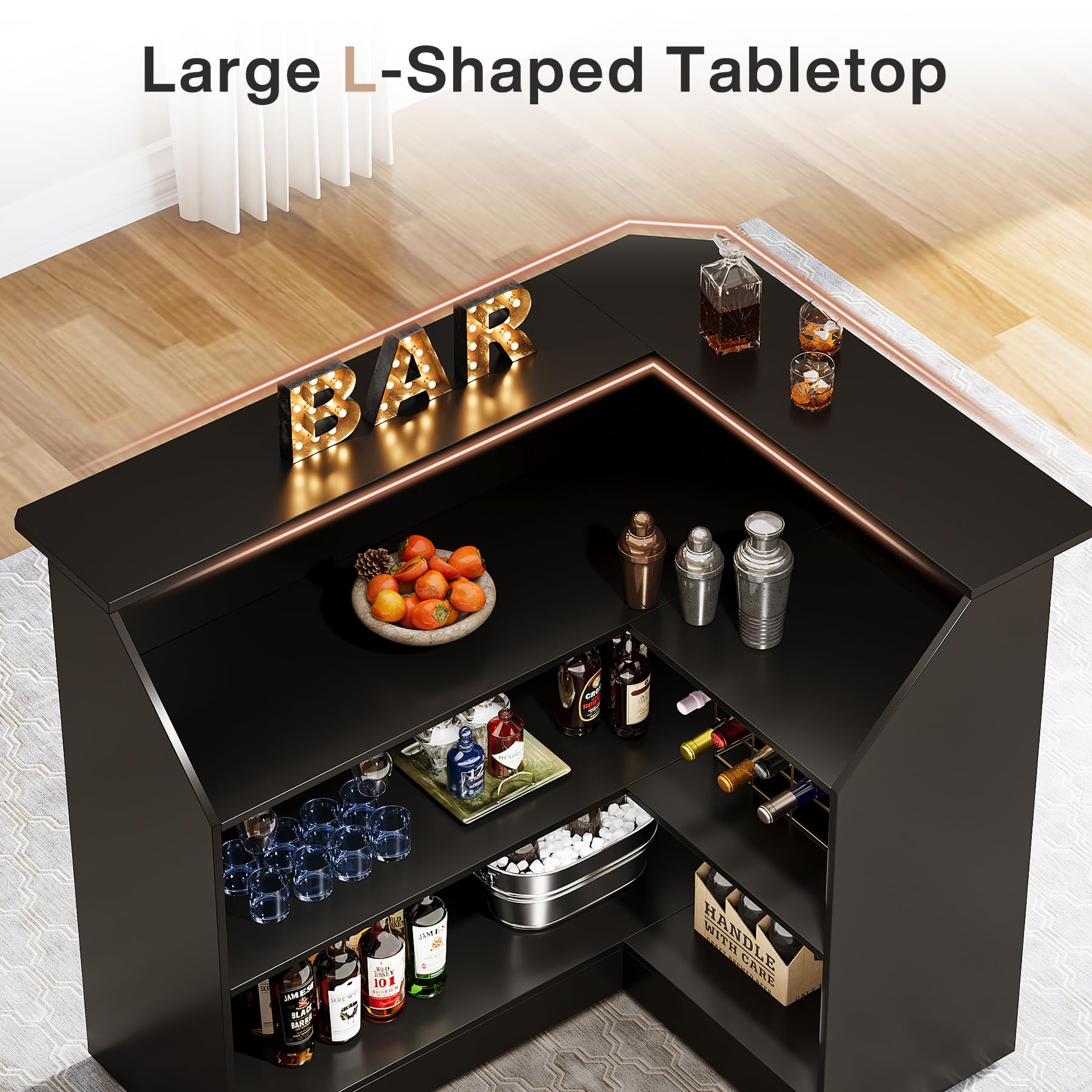 L-Shaped Bar Cabinet with Stemware Racks