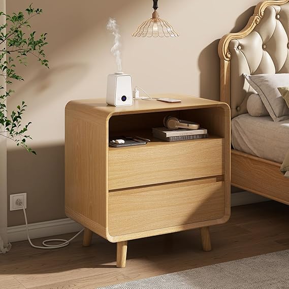 Modern Nightstands Set of 2 with Charging Station