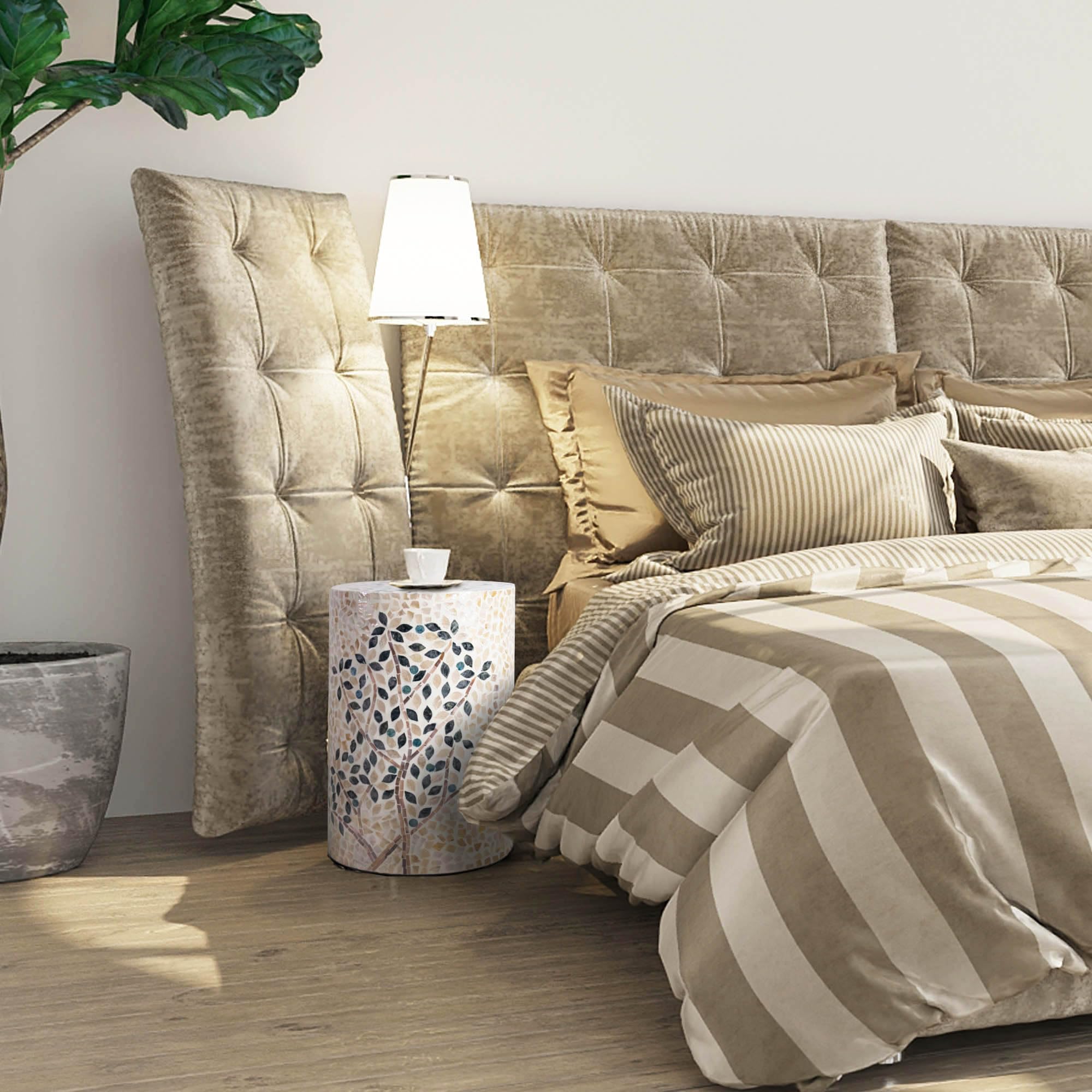 Mother of Pearl Cylinder Drum End Table