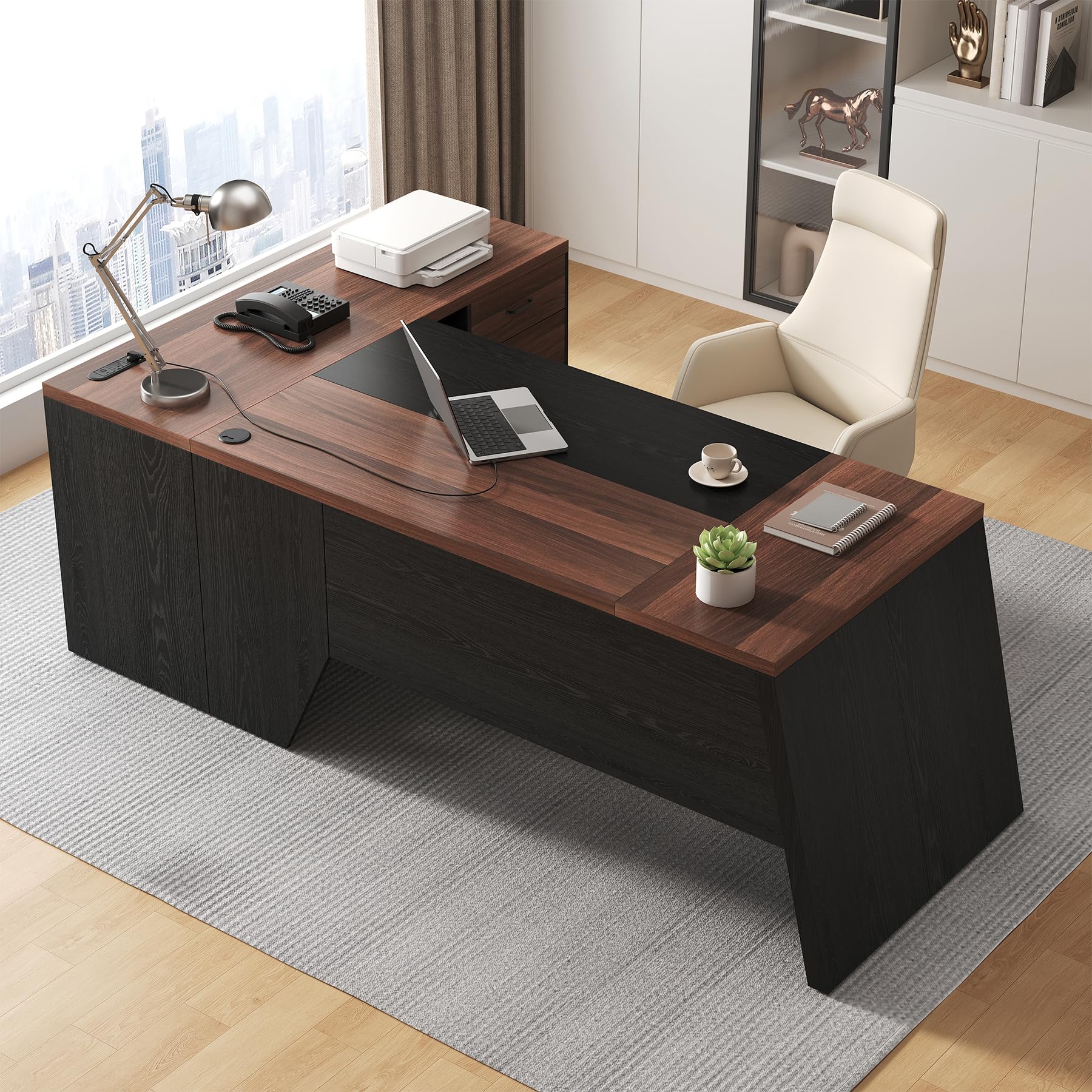 78-Inch L-Shaped Executive Desk with Power Outlet