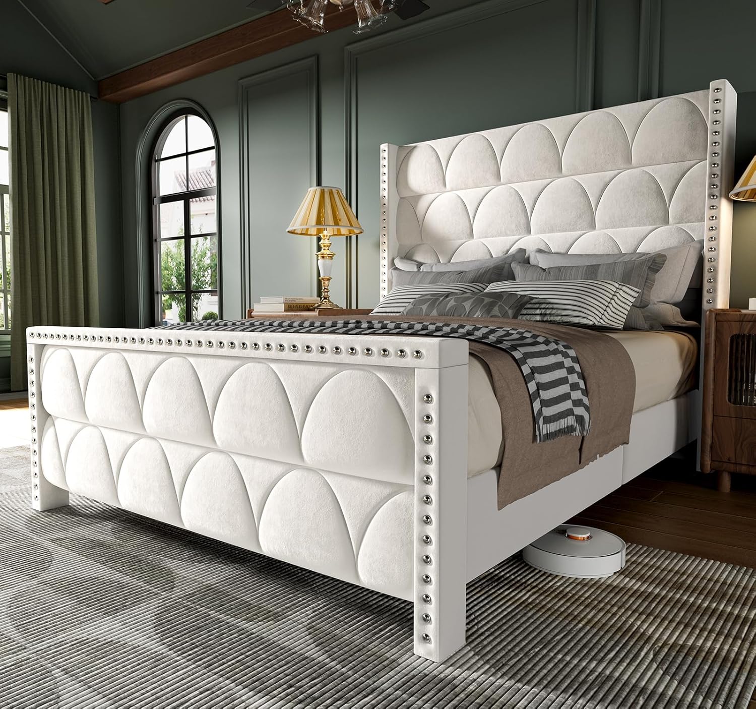 Queen Size Velvet Upholstered Platform Bed Frame