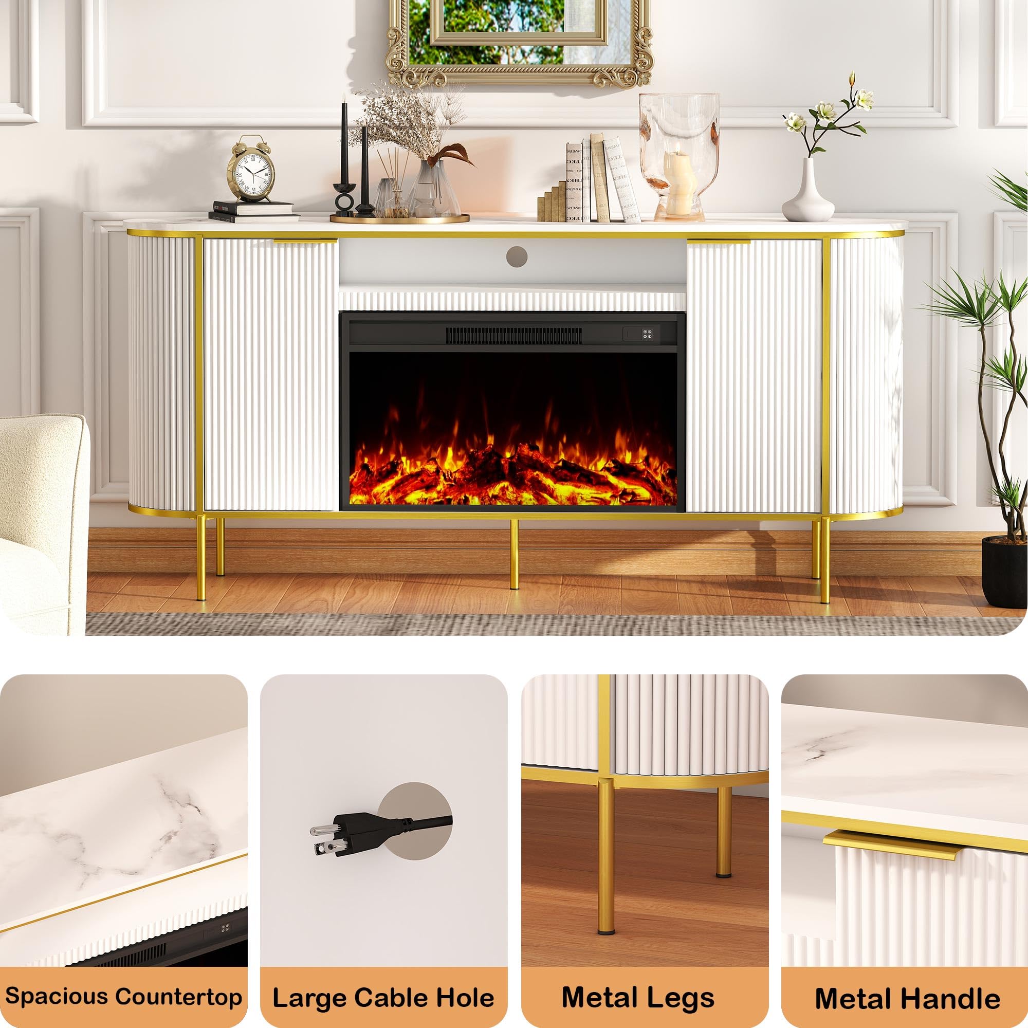 70" Fluted Fireplace TV Stand with Storage