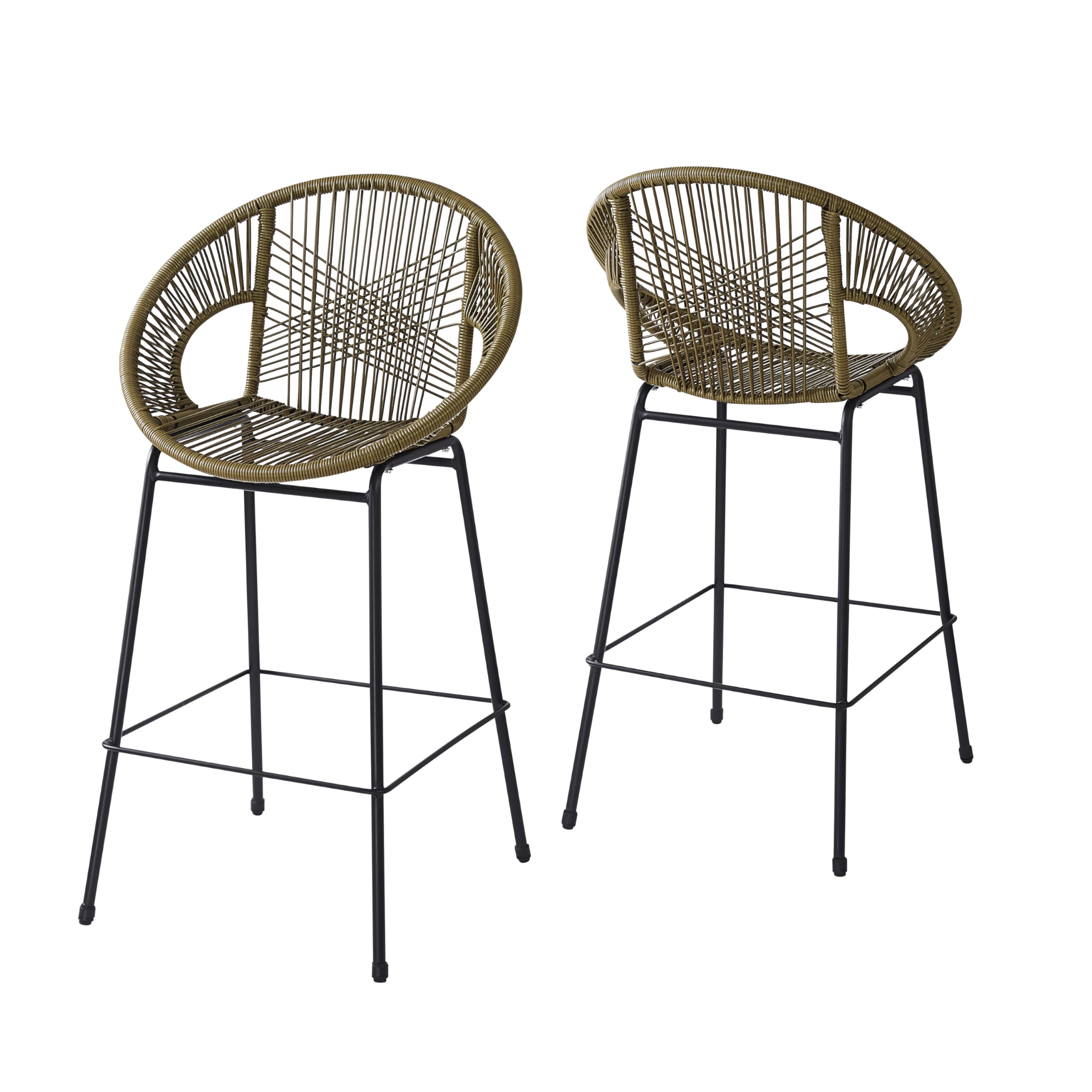 Woven Plastic Wicker Bar Stools Set of 2