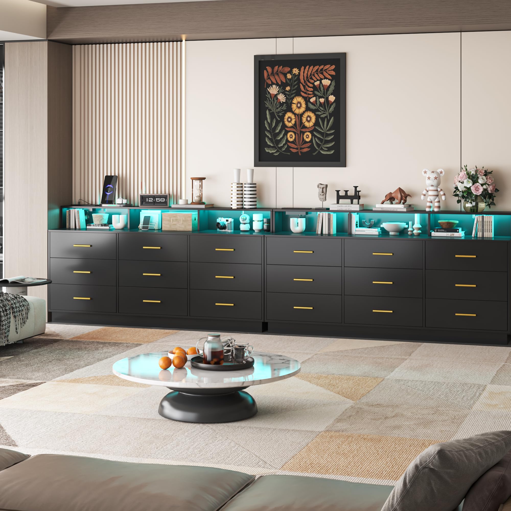 9 Drawer Dresser with LED Light and Power Outlet