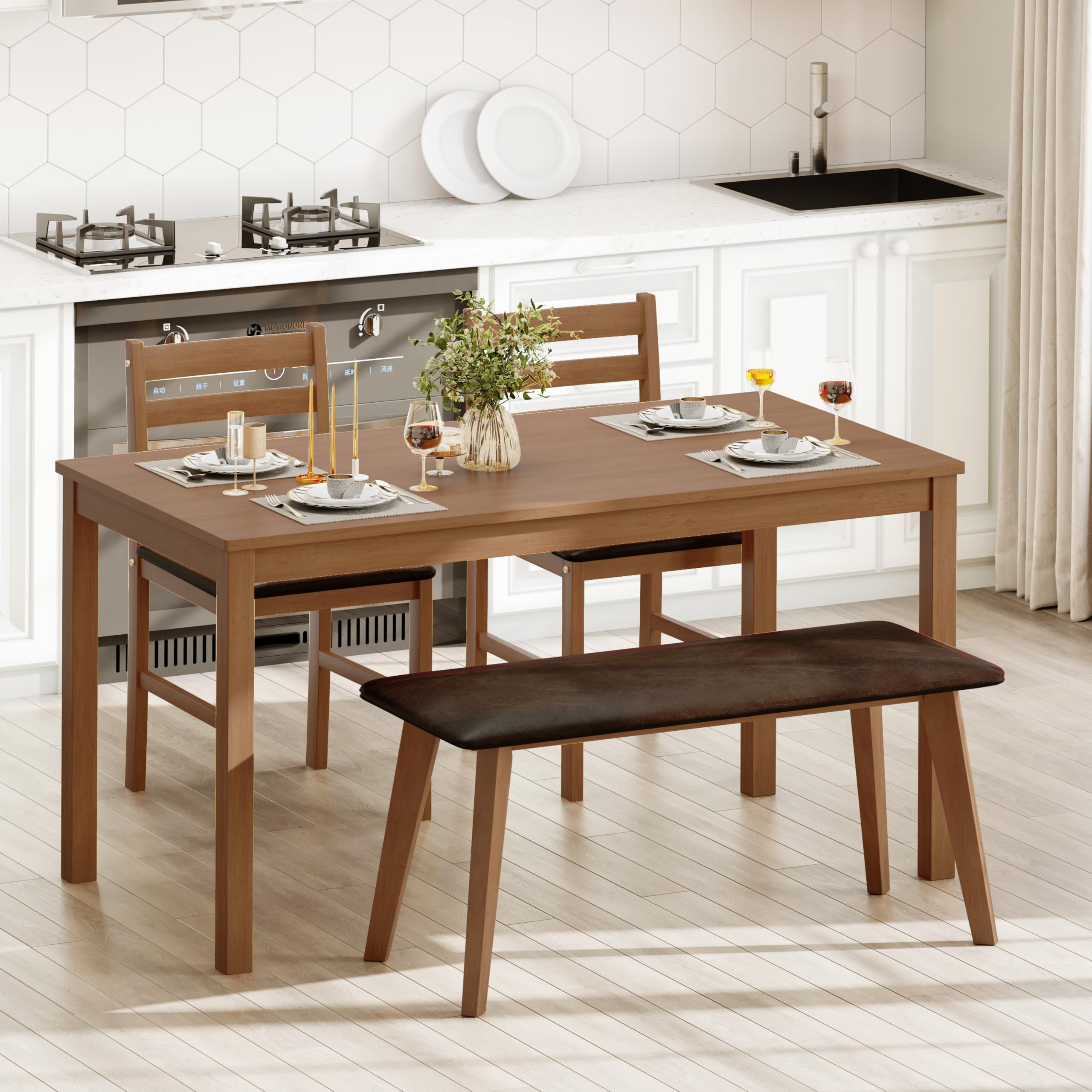 5-Piece Dining Table Set with Chairs and Bench