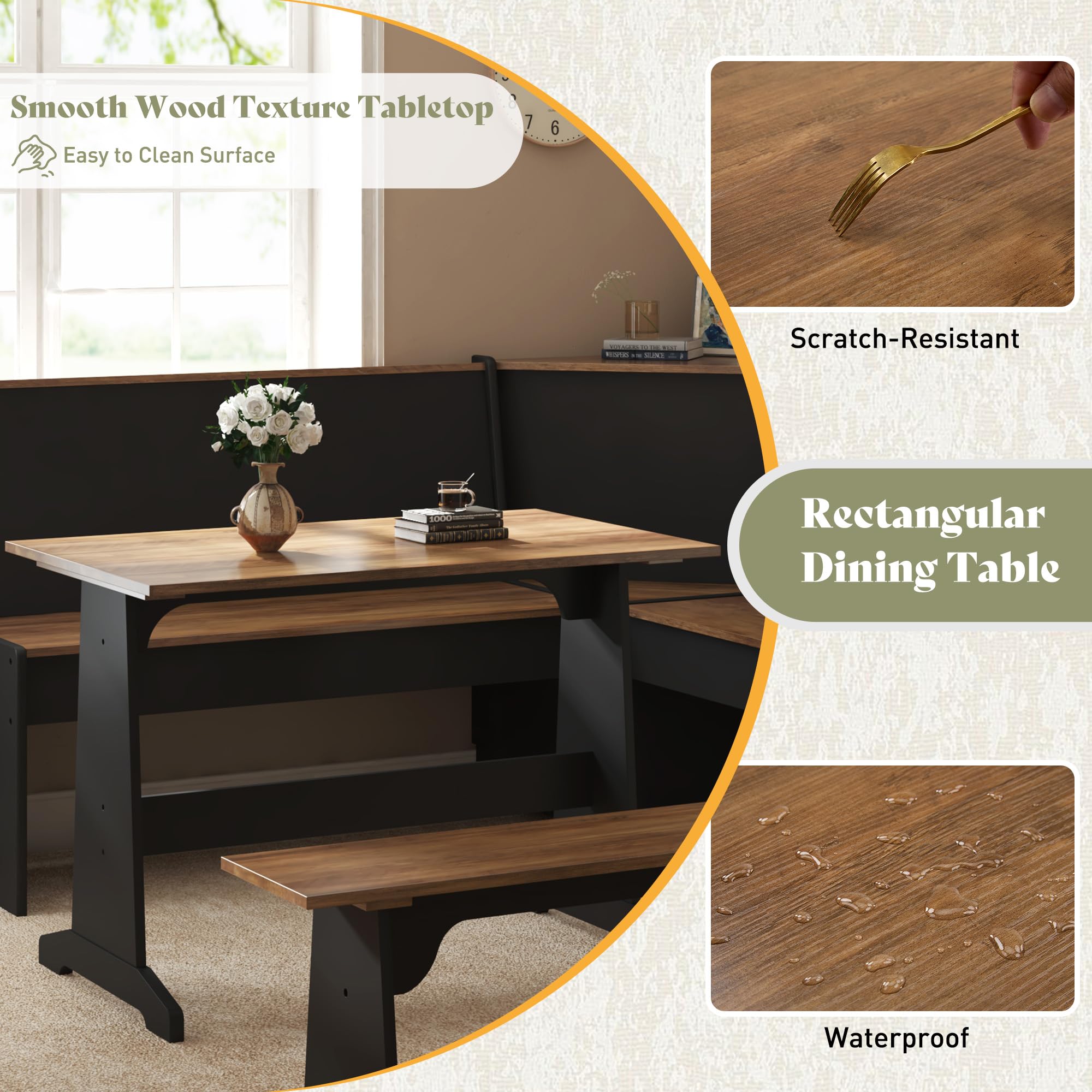 3-Piece L-Shaped Corner Dining Set with Storage