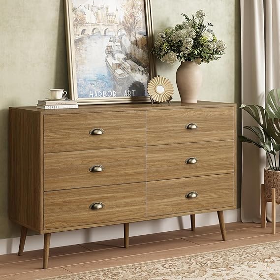 6 Drawer Walnut Brown Dresser