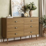 6-Drawer Mid Century Modern Dresser Oak