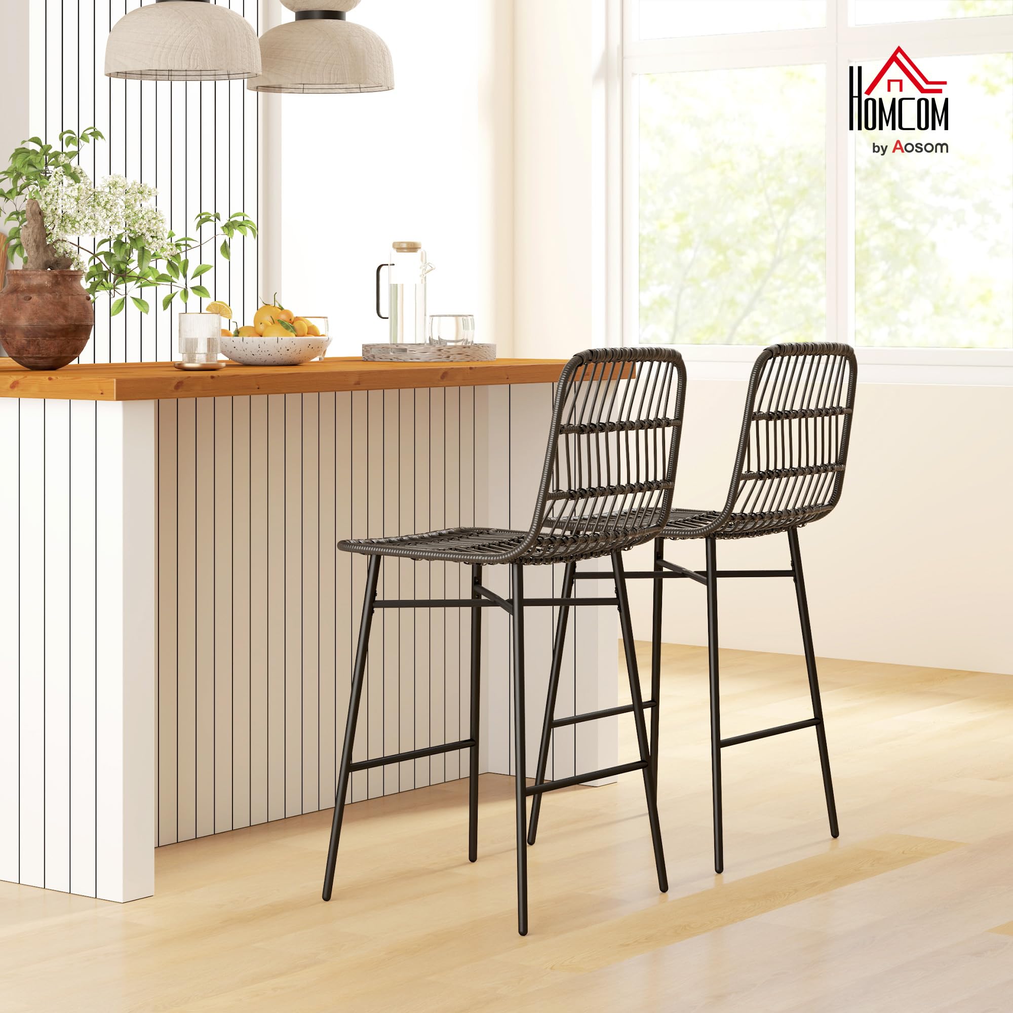 Rattan Counter Height Bar Stools Set of 2