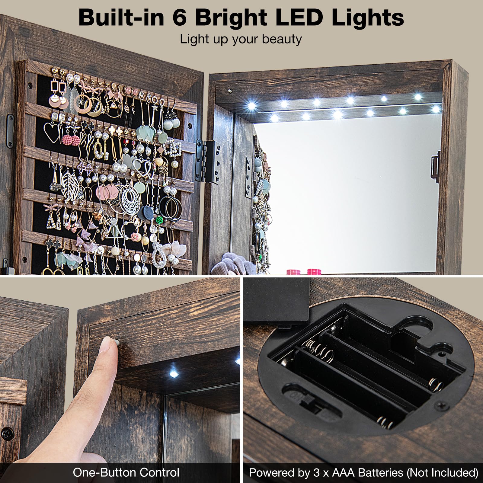 360° Swivel Jewelry Cabinet Armoire with Full Length Mirror