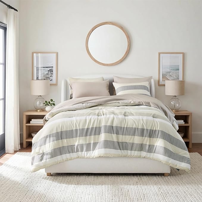 King Size Striped Comforter Set 7 Piece