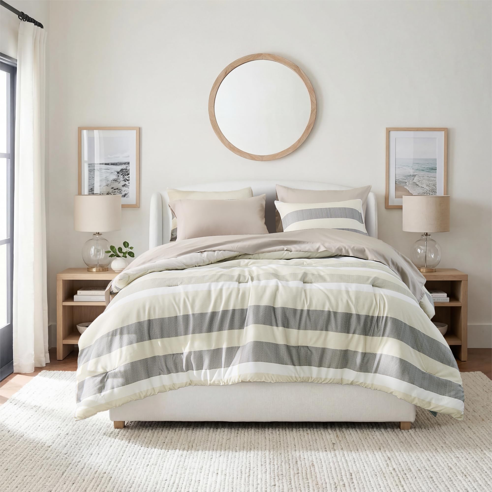 King Size Striped Comforter Set 7 Piece