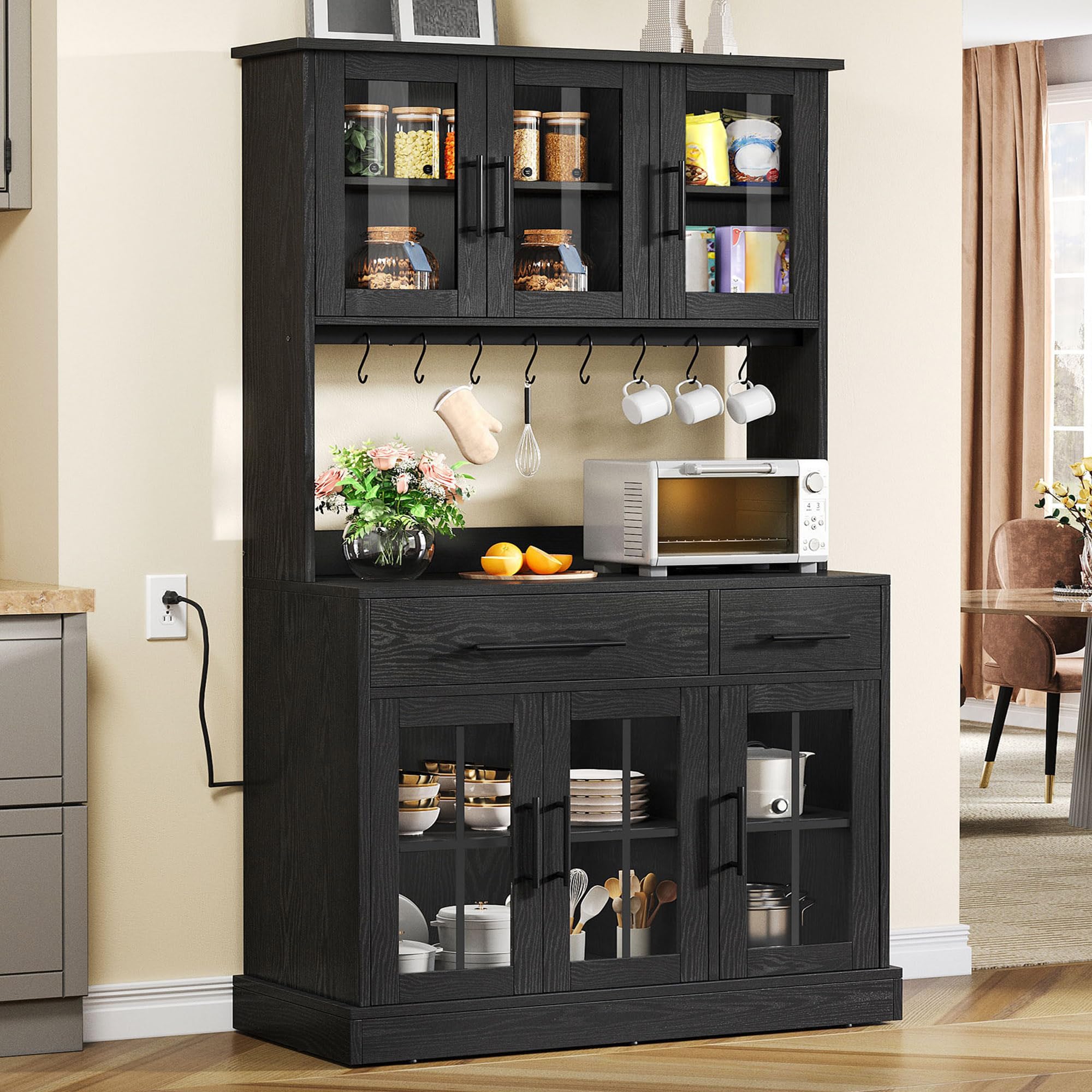 Kitchen Pantry Storage Cabinet with Power Outlet