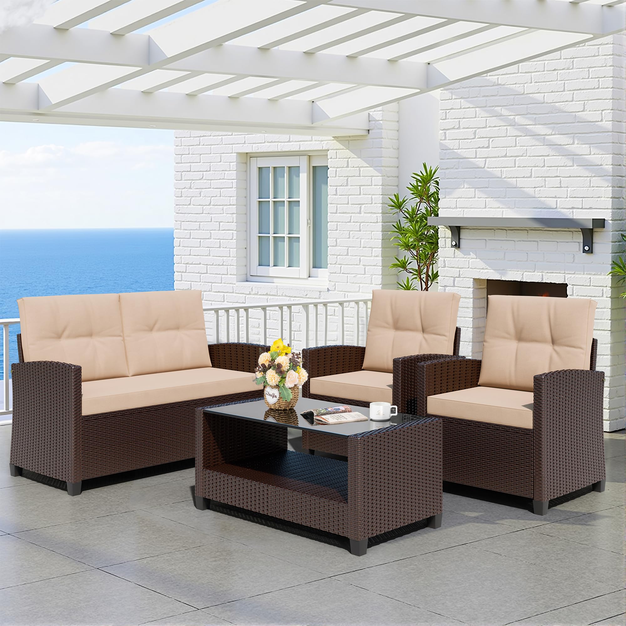 4 Piece Patio Conversation Set with Coffee Table