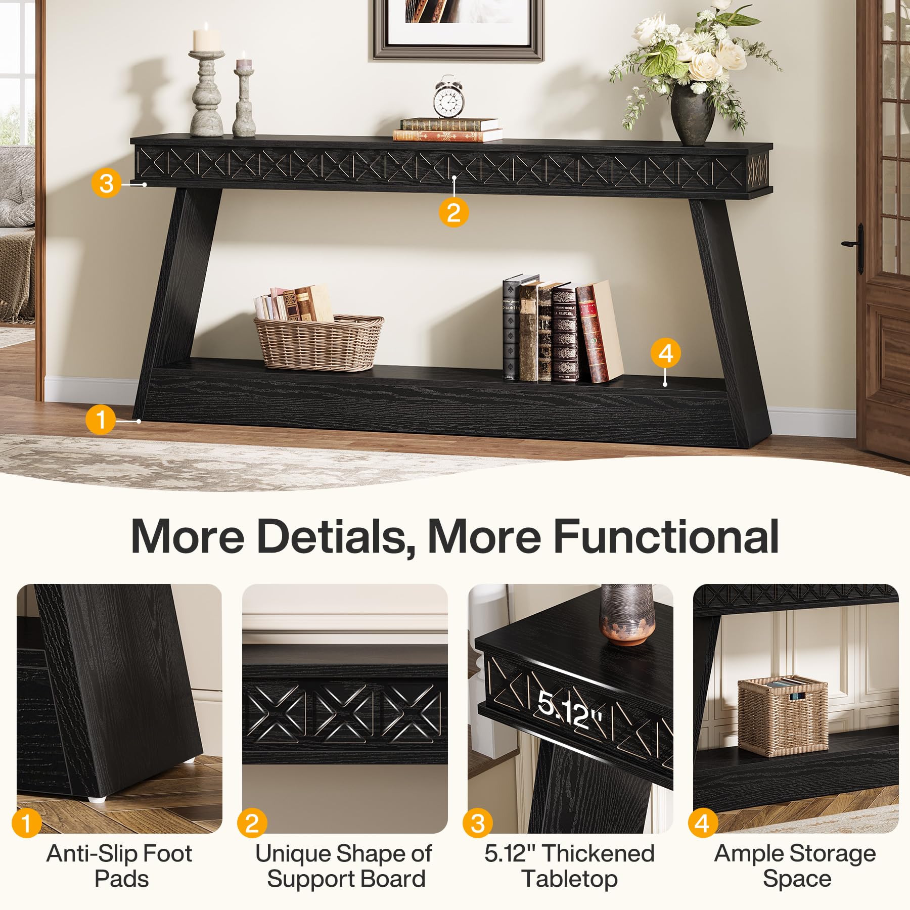 70.9 Inch Extra Long Console Table with Storage