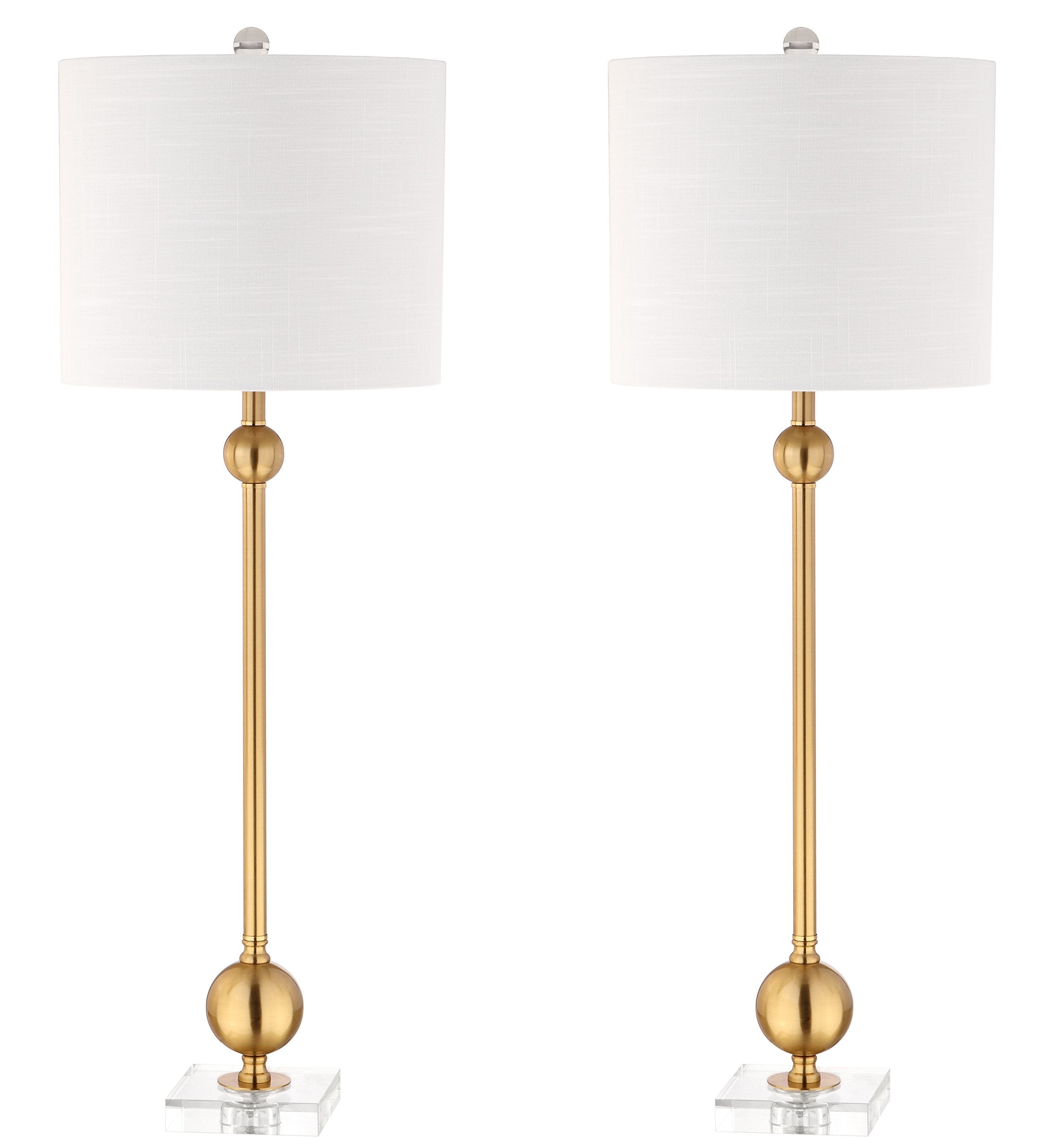 Mid-Century Modern Brass Crystal Table Lamp Set