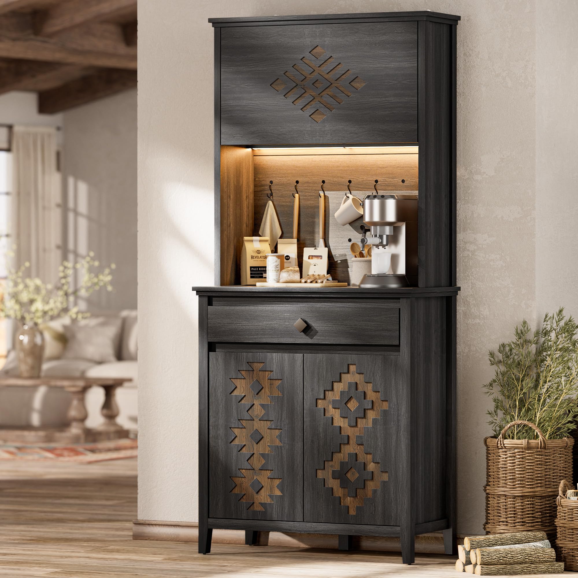 72" Tall Kitchen Pantry with Hydraulic Flip Up Door