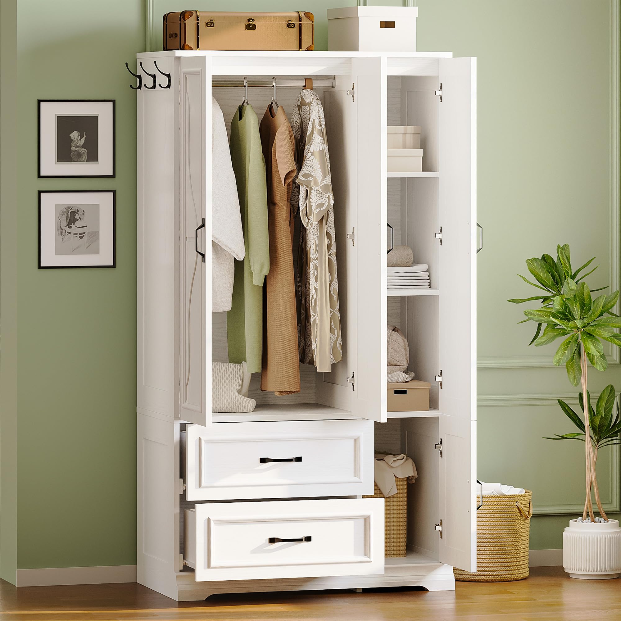Armoire Wardrobe Closet with 4 Doors and Drawers