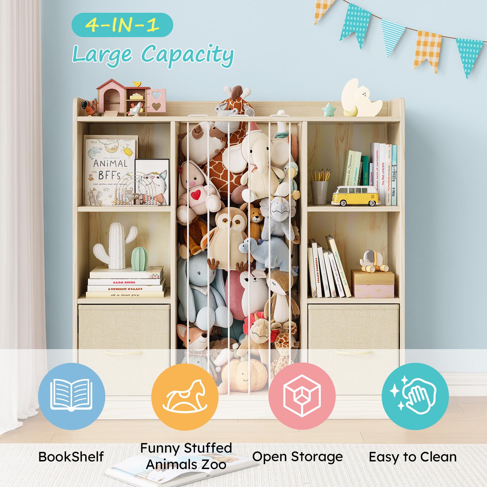 Toy Storage Organizer with Stuffed Animal Storage - 6 Cubes Shelf with Removable Drawers
