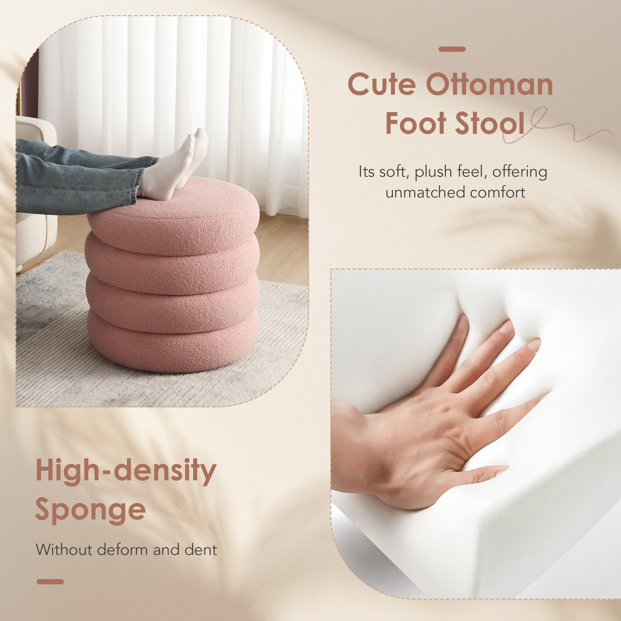 Round Storage Ottoman with Sherpa Fabric