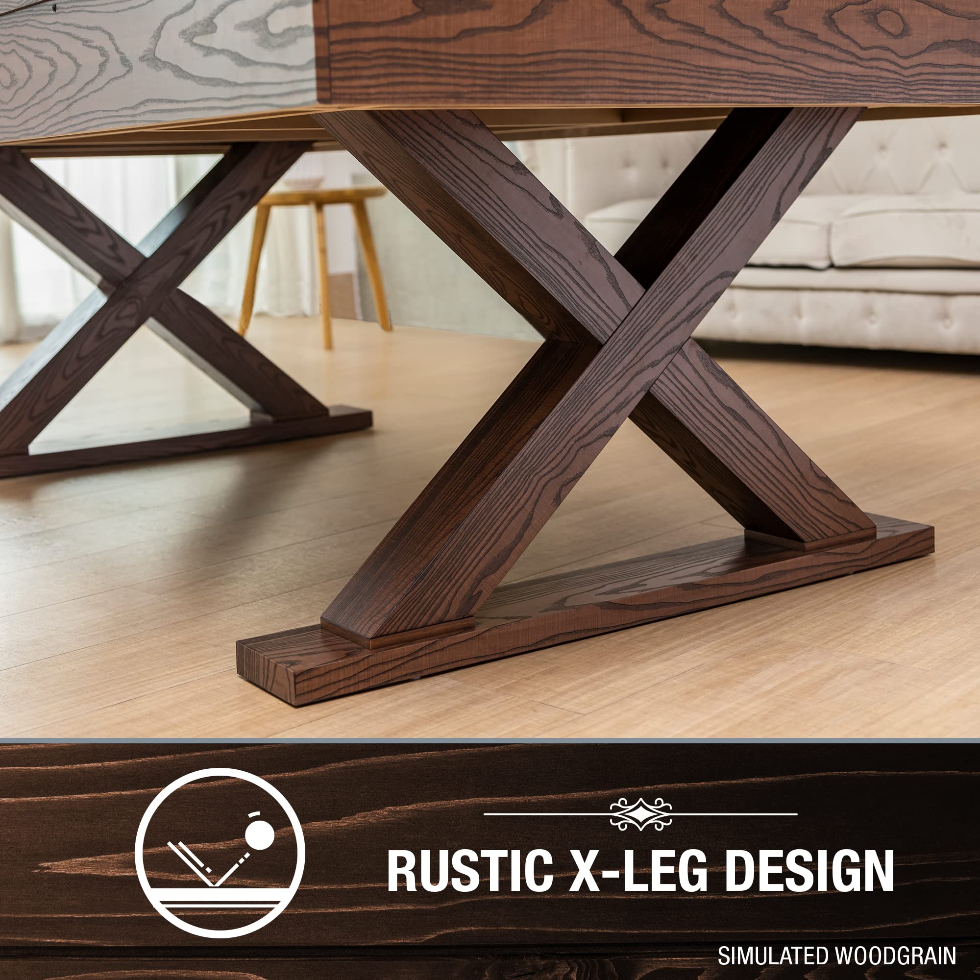 87-Inch Rustic Pool Table with X-Leg Design