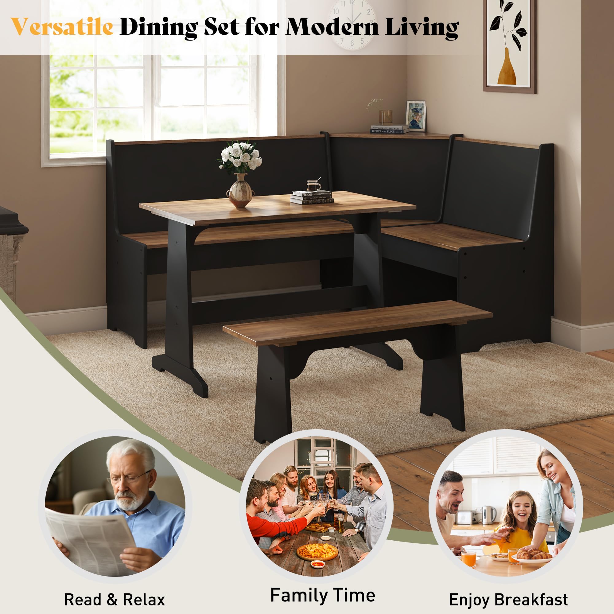 3-Piece L-Shaped Corner Dining Set with Storage