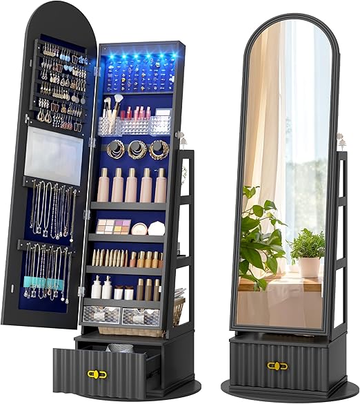 360° Swivel Jewelry Armoire with Full Length Mirror