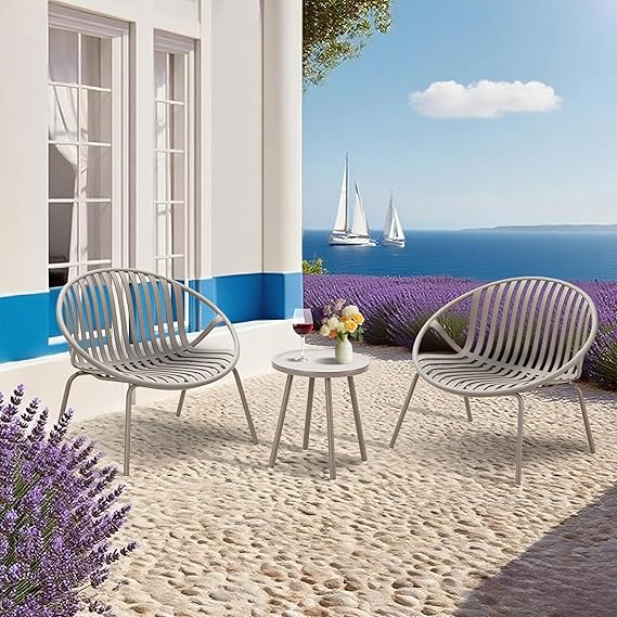 3-Piece Patio Bistro Set with Orange Table and Green Chairs